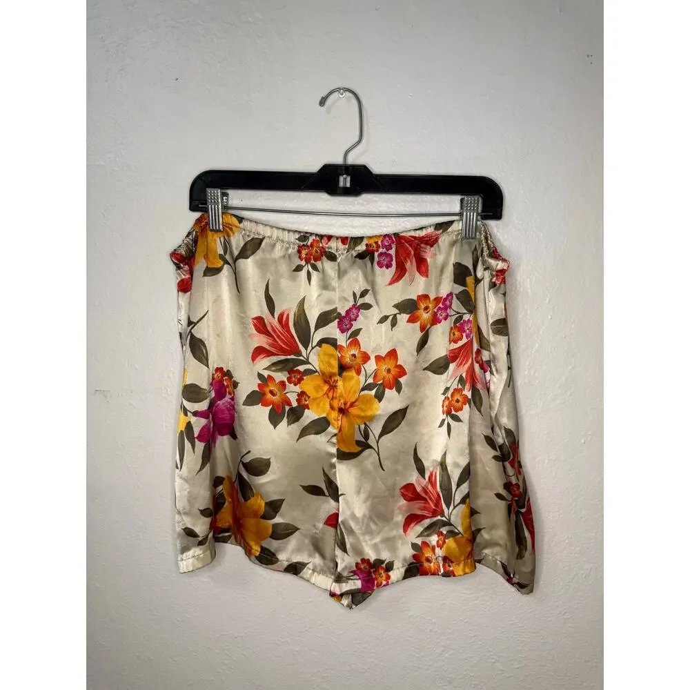 Vtg Victoria’s Secret Women’s Large Floral Satin Pajama Set Top & Shorts 90s